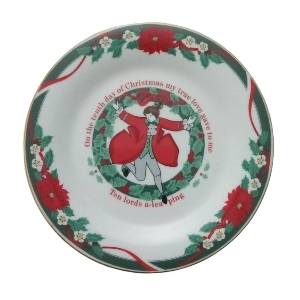 Tienshan Deck The Halls Ten Lords Leaping Christmas Plate 7.5"